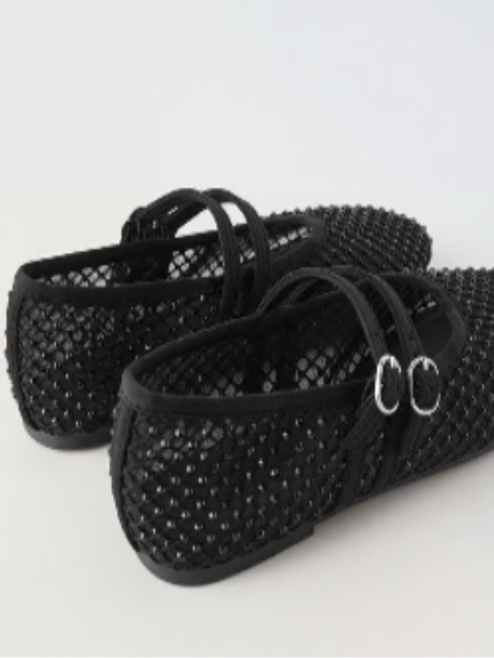 Zara Black Mesh Double-Strap Mary Jane Flats